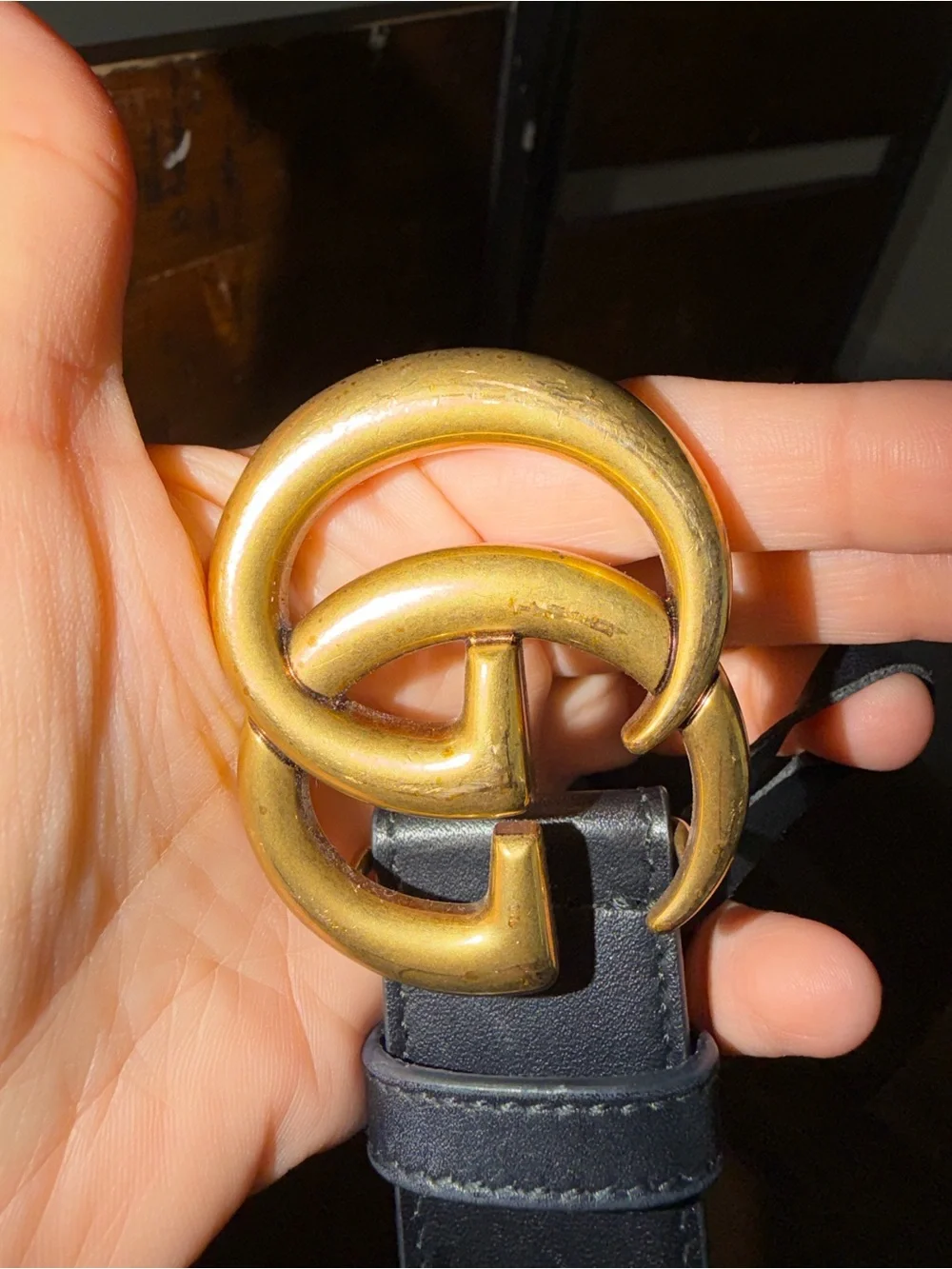 Gucci Black Leather Belt with Gold Double G Buckle